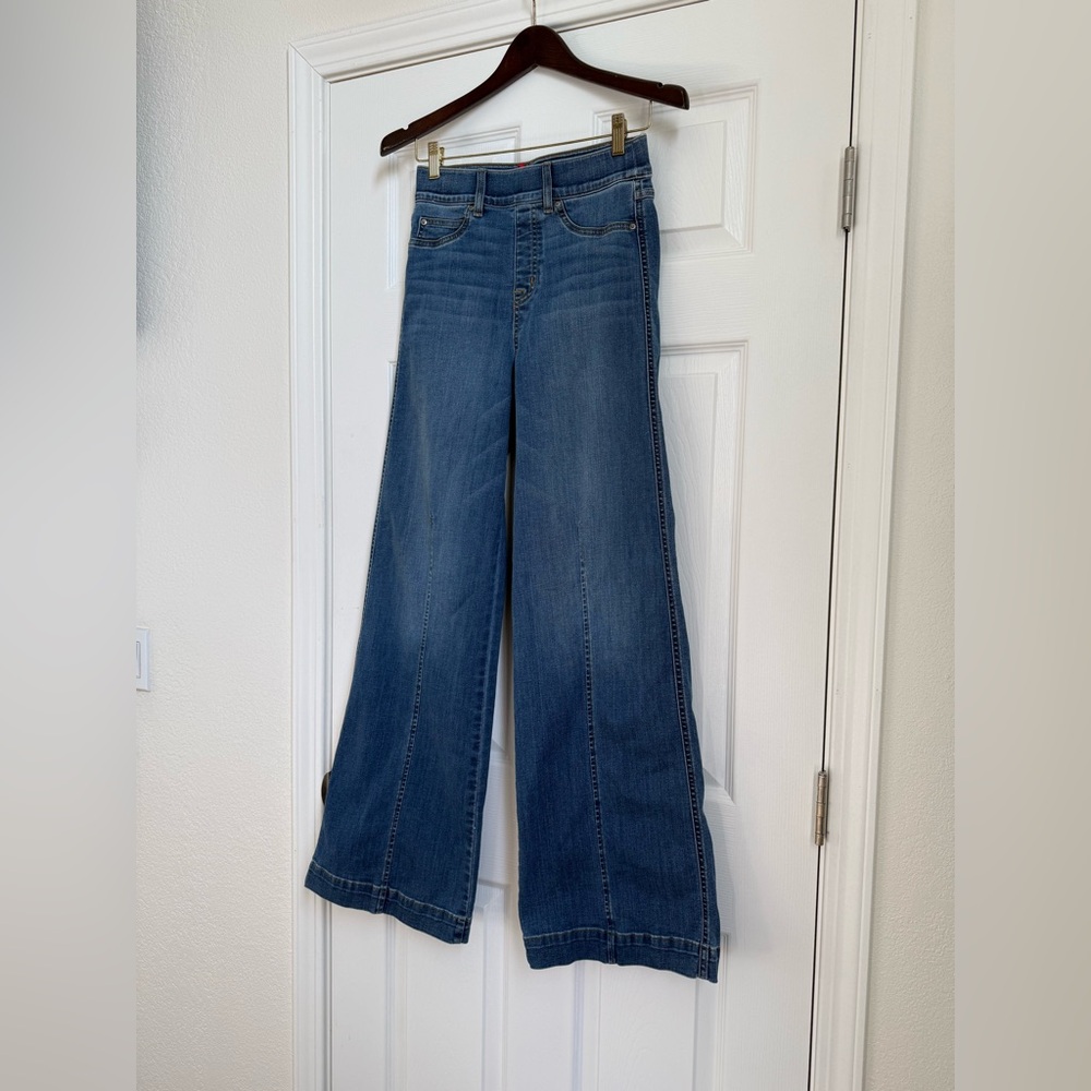 Spanx Seamed Front High Rise Wide Leg Jeans Small Vintage Indigo - Picture 5 of 10